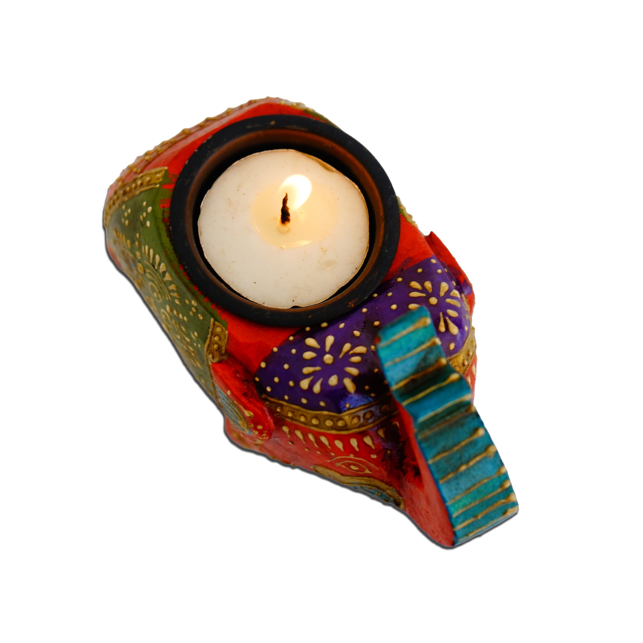 Exotic Elephant Candle Holder Indian Art Inspired Home Decor Orange